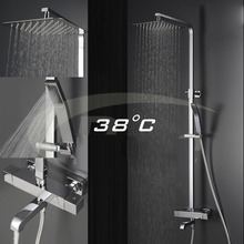 Wall Mounted Thermostatic Massage Jets Shower Faucet with Bath Tub Handshower Ultra-thin 10" Square Rain Waterfall Shower Set 2024 - buy cheap