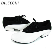 DILEECHI New arrival White Genuine leather Black Velvet Men's Modern dance shoes 2.5cm low heel male Ballroom Dancing Shoes 2024 - buy cheap