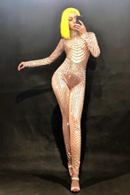 2020 Women New Sexy Sparkling Pearls Rhinestone Jumpsuit Nightclub Party Dancer Singer Performance Bodysuit Stage Wear Costume 2024 - buy cheap