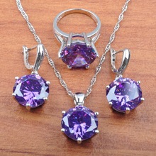 For Women Cubic Zircon Jewelry Set Purple Crystal Earrings Necklace Pendant Ring Dubai Wedding Jewelry 2020 New  JS0108 2024 - buy cheap