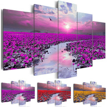 Canvas Painting HD Prints Wall Art 5 Panel Landscape Pictures Sun Lotus Pool Poster Simple Modular Bedroom Home Decor Pop Art 2024 - buy cheap