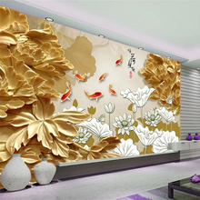 wellyu Custom wallpaper 3d обои high-end three-dimensional wood carving Peony Wing Huan fish living room TV background wallpaper 2024 - купить недорого