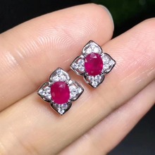 Natural ruby stud earring Free shipping Original real ruby 925 sterling silver 4*5mm*2pcs gemstone For men or women 2024 - buy cheap