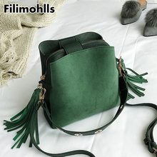 High Quality Retro Shoulder Bag Simple Crossbody Bag Tote 2019 Fashion Scrub Women Bucket Bag Vintage Tassel Messenger Bag F-3 2024 - buy cheap