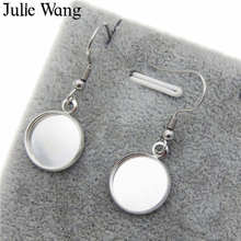 Julie Wang 10 Pairs Wire Hook Drop Earring Cabochon Tray Setting With 12mm Clear Glass Dangle Earring Fashion Jewelry Making 2024 - buy cheap