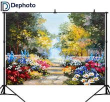 Dephoto fotografia backdrops pintura a óleo jardim flor primavera arte casamento fundo photocall photophone photo studio adereços 2024 - compre barato