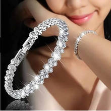 Women Silver Color Rose Gold Bracelet for Female Crystal Heart Charm Bracelet Women Bridal Wedding Fine Jewelry Gift 2024 - купить недорого