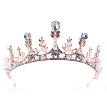 FORSEVEN, Tiaras barrocas de cristal con diamantes de imitación, Color dorado, corona para boda, diadema, diadema para desfile, accesorios para el cabello 2024 - compra barato