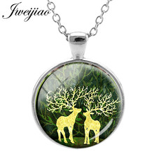 JWEIJIAO Christmas Elk Deer Necklace Santa's Hat Sleigh Art Picture 25mm Glass Cabochon Dome Pendant Necklace Charms Gift CM38 2024 - buy cheap