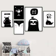 Blanco negro lindo hipopótamo ballena oso cita soñada cuadro sobre lienzo para pared carteles nórdicos e impresiones imágenes de pared decoración de la habitación de los niños 2024 - compra barato
