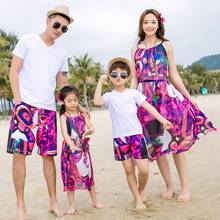 Free Shipping Summer family matching clothes Red mother Daughter braces dress father son short sleeve white T shirt & Pants Sets 2024 - buy cheap