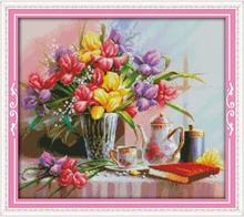 Wholesale Beautiful Flowers Cotton Cross Stitch Kits 14CT White 11CT Printed Embroidery DIY Handmade Needle Work Home Decor 2024 - buy cheap