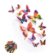 12 шт 3D двухслойная Наклейка на стену с изображением бабочки для домашнего декора DIY бабочки магнитные наклейки для холодильника украшение комнаты 2024 - купить недорого