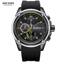 Megir relógio esportivo masculino de quartzo, com cronógrafo, de pulso, pulseira de silicone 3atm 2086 preto 2024 - compre barato
