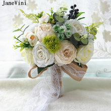 Buquês vintage com renda marfim janevini, buquês artificial de seda com rosas e alça para casamento feminino 2024 - compre barato