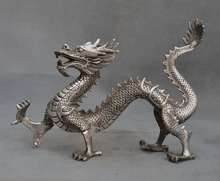 Christmas 10"Lucky Old China Fengshui Silver Auspicious Success Zodiac Dragon Beast statue Halloween 2024 - buy cheap