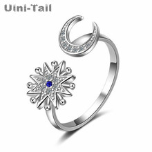 Anel de prata esterlina 925 uini-tail, anel com estrelas e lua abertas, moda selvagem, alta qualidade, presente preferencial 2024 - compre barato