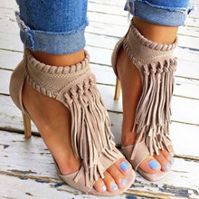 Summer Suede Leather Fringe Sandal Ankle Boots Thin High Heels Open Toe Shoes Tassel Gladiator Sandals Black Woman Mujer 2024 - buy cheap