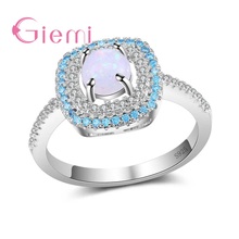 Top Quality Elegant Women Female Party Wedding Jewelry 925 Sterling Silver Geometric Ring With Fine Opal Cubic Zirconia 2024 - buy cheap