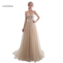 Ruthshen-Vestido largo de noche de corte A para mujer, vestido de tul drapeado con apliques, largo hasta el suelo, Formal, sin tirantes, color champán, 2020 2024 - compra barato