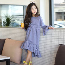 2021 Spring Cotton Ruffles Kids Girl Dress Long Sleeve  Maxi Long Princess Dresses For Girls Mermaid Blue Plaid Autumn Clothes 2024 - buy cheap