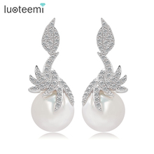 LUOTEEMI Wholesale High Quality Zircon Jewelry Bridal Luxury AAA Sea Shell Pearl Earrings for Women Fine Wedding Jewelry 2015 2024 - buy cheap