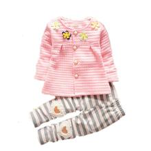 1 2 3 4 Years Cute Baby Girl Clothes Sets For Children Autumn Long Sleeve flowers Jacket+Striped Pants Toddler Girls Baby Suit 2024 - buy cheap