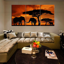Pintura al óleo de paisaje pintada a mano sobre lienzo moderno grupo pinturas africanas cuadros colgantes decoración del hogar 3 uds pintura de elefante 2024 - compra barato