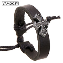 Мужской и женский кожаный браслет VAMOOSY, коричневый винтажный браслет в стиле панк, 2018 2024 - купить недорого