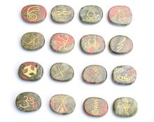 16 PIECES Natural Chakra Unakite Engraved Crystal Reiki KARUNA Magic Symbols Healing Palm Stones Set with a Free Pouch 2024 - buy cheap