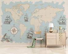 Papel de parede personalizado 3d, estilo europeu, mapa náutico do mundo náutico, mural de tv, decoração de casa 2024 - compre barato