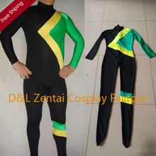 Envío Gratis DHL Halloween running jamaiquino Bobsled equipo disfraces LICRA Spandex Unisex Zentai Catsuit verde disfraz de superhéroe 2024 - compra barato