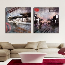 Chinese Style Classical Ink Building Town Landscape Canvas Paintings Home Decoration Wall Art Pictures for Living Room No Frame 2024 - buy cheap