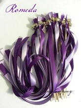 Hot Sell Dark Purple + Light Purple Stain Ribbon With Gold Bell Wedding Ribbon Wands(50Pieces/Lot) Event Party Supplies Wedding 2024 - buy cheap