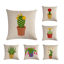 Tropical Leaf Green Cactus Pillow Cushion Cover Cacti Succulents Large Linen Cotton Decor Sofa Sunset Throw Pillowcase ZY599 2024 - buy cheap