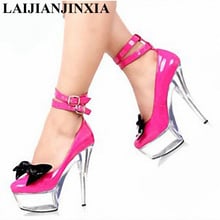 LAIJIANJINXIA New Shoes Shiny Lady Shoes Women Platform Heel Runway Shoes 15Cm High Heel Shoes Women Platform Round Toe Pumps 2024 - buy cheap