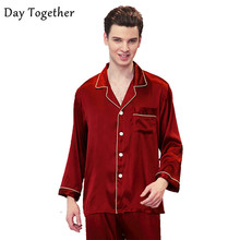 Pijamas de seda de rayón de lujo para hombre, conjunto de pantalones de manga larga, ropa de dormir suave de satén para el hogar 2024 - compra barato