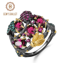 GEM'S BALLET Natural Rhodolite Garnet Gemstone Ring 925 Sterling Silver Handmade Gold Bee on Branch Rings for Women Fine Jewelry 2024 - buy cheap