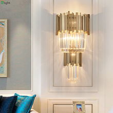 Moderno brillo cristal Led lámpara de pared de Metal de oro dormitorio luces de pared Led lámparas Led comedor luz de la pared de la habitación lámpara 2024 - compra barato