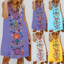 Women Dress V-Neck Floral Print Boho Sleeveless  Loose Confortable Evening Party Club Ladies Summer Dress 2024 - buy cheap