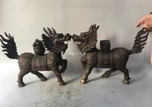 Pair 16''bronze carved home fengshui auspicious animal wealth dragon kylin 2024 - buy cheap