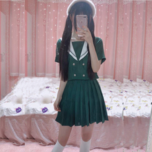 Новинка 2018, популярная японская школьная форма, Корейская школьная форма для девочек, летняя Осенняя стильная рубашка и юбка зеленого и темно-синего цвета 2024 - купить недорого