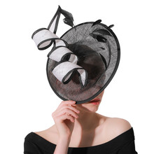 Sinamay Black Hats Women Elegant Fascinators Formala Dress Derby Headwear Bridal Femal Fedora Hat With Feathers Hair Accessories 2024 - buy cheap