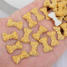 BOLIAO 20Pcs 12*20 mm (0.47*0.79 in) Gold Bow Shape Resin FlatBack Shiny Delicate Home Holiday Decoration Craft DIY No Hole 2024 - buy cheap