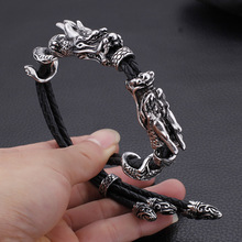 Vintage Trend Stainless Steel Braid Double Dragon Bracelet Titanium Steel Men's Bracelet 2024 - buy cheap