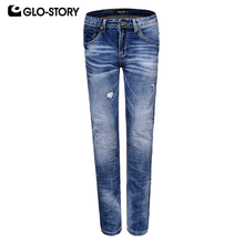 GLO-STORY, мужские джинсы в стиле хип-хоп, уличная мода, мужские джинсы полной длины, облегающие рваные джинсы-карандаш, MNK-8208 2024 - купить недорого