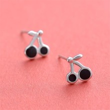 925 Sterling Silver Jewelry Women Sweet Fruit Lovely Fresh Cherry Exquisite Black Epoxy Stud Earrings  SE704 2024 - buy cheap