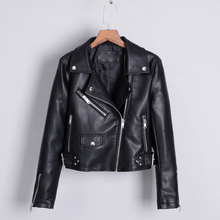 Jaqueta de couro pu feminina, casaco de motocicleta pequena com zíper e couro sintético, jaqueta macia para motociclista feminina 2019 2024 - compre barato