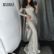 Xuru novo vestido de lantejoulas femininas quentes prata redondo longo-mangas compridas saco hip vestido estilo boêmio vestido de sereia 2024 - compre barato