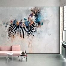 Hand painted watercolor zebra flower wall professional production mural wholesale wallpaper mural poster photo wall 2024 - buy cheap